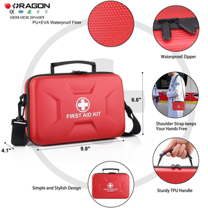 Mini botiquín de primeros auxilios EVA personalizado de fábrica, estuche médico de emergencia impermeable de viaje para <span class=keywords><strong>enfermera</strong></span> con bolsillo de malla, cuero PU rojo - Product Image 1