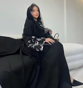 Abaya Fabrikant Custom Nieuw Model Abaya Bescheiden Islamitische Moslim Zwarte Abaya In Saudia