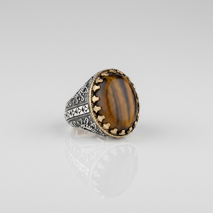 Stylish Antique Bronze Plated Sterling Silver Engraved Tiger's Eye Agate Bezel Set Classic Ottoman Sultan Men's Rachon <b>Ring</b> - Product Image 2