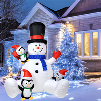 Bonhomme de neige gonflable avec pingouins, décoration lumineuse pour événements de Noël en plein air