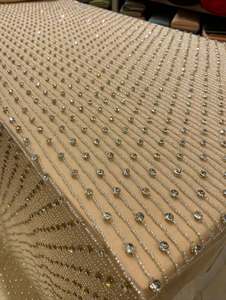 Custom Beaded Lace <b>Fabric</b> with Handmade Crystal Embroidery Pattern for Bridal Dress Evening Gown Designer Apparel Material - Product Image 2