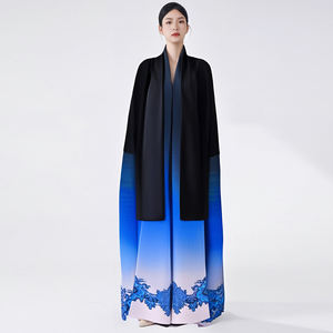 Elegante Vestido Abaya Musulmán Informal con Degradado de Color, Estilo Dubái Árabe, Estampado Floral, Transpirable, Elástico en Cuatro Direcciones, para Primavera y Otoño - Product Image 1