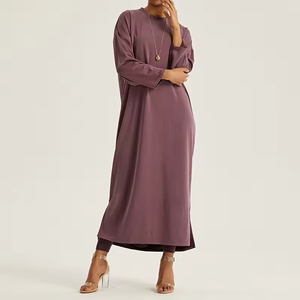 2026 <b>Long</b> Sleeve Side Slit Casual Muslim Modest <b>Dress</b> Women Loose Adults Crew Neck Islamic Clothing - Product Image 4