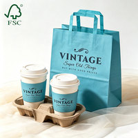 Ensemble de gobelets à café jetables écologiques avec porte-boissons en pulpe moulée et sac en papier kraft pour la livraison de nourriture