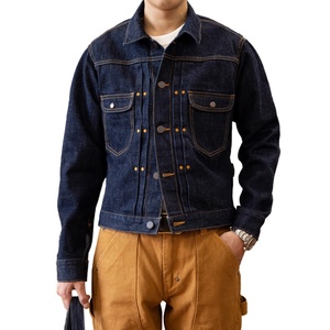 Service OEM en gros Veste en denim brut 100% coton double boutonnage 14oz épais coupe courte ajustée pour homme en denim selvedge - Product Image 1