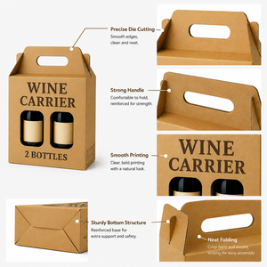 Recyclable Kraft Paper Wine Carrier <b>Box</b> With Window And Handle Custom Logo Corrugated Wine Gift <b>Box</b> For <b>Red</b> Wine Beer Packaging - Product Image 5