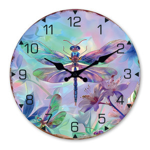 10-inch nghệ thuật màu chuồn chuồn hoa MDF gỗ đồng hồ treo tường câm Đồng hồ phòng khách trang trí đồng hồ thạch anh có thể được tùy chỉnh - Product Image 1