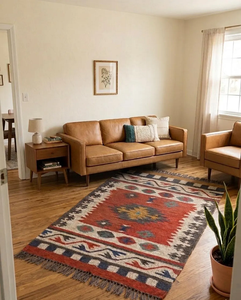 Red Southwestern Area <b>Rug</b> | Handmade Wool Jute Tribal Geometric <b>Boho</b> Carpet for Farmhouse Living Room Bedroom Hallway Entryway - Product Image 2