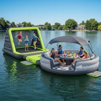Parc aquatique flottant, combo d'attractions aquatiques gonflables, canapé aquatique gonflable, plateforme de quai, tente avec trampolines intégrés