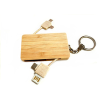 Harga Pabrik Gantungan Kunci Bambu Ramah Lingkungan Kabel Pengisi Daya 4 in 1 Usb Type-C Pengisian Cepat Kabel Data untuk Ponsel