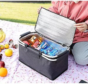 Borsa Termica Multifunzionale Oxford Grigia Ecologica Riutilizzabile 15L con Cestello per Picnic all'Aperto con Rivestimento in Alluminio Rinforzato - Product Image 3