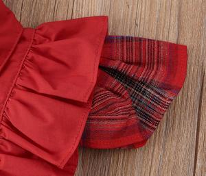 Ensembles de vêtements pour enfants, style britannique, costumes en coton à carreaux pour bébés filles avec design à volants, vente en gros - Product Image 4