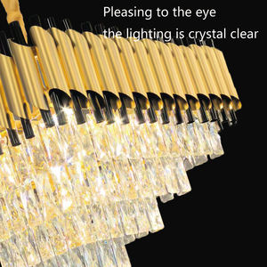 Moderne Luxe Gouden Villa Aluminium Plafondpaneel Verlichting Vierkante Kristallen Kroonluchter Hanger Met Hangende Installatie - Product Image 5