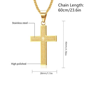 Collier pendentif croix pour homme, très vendu, avec chaîne à maillons en acier inoxydable gravé, plaqué or 18 carats/plaqué argent, cadeau - Product Image 2