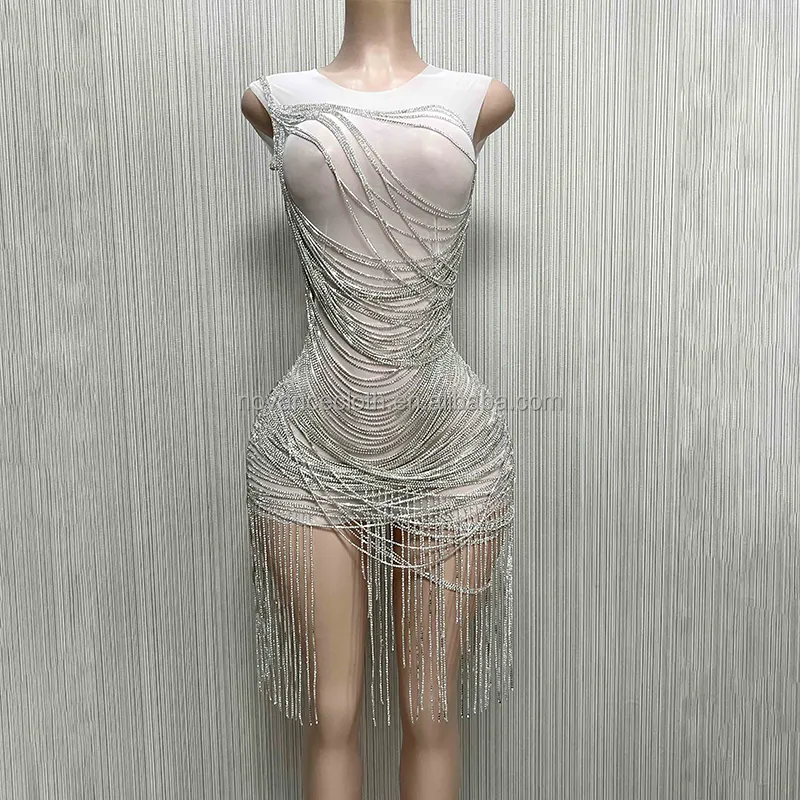 Vetements Femme 2022 Crystal Evening Dress White Long Fringe Dress Cargo Mini Skirt Women Sexy Robe De Soiree Mariage Fete