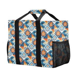 Portable Custom Design Island Flower Guam Design Storage Tote Canvas <b>Foldable</b> Dust <b>Bag</b> Large Laundry <b>Bag</b> with Mesh Pockets - Product Image 1