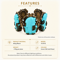 Bracelet éléphant turquoise en alliage et résine, plaqué or vintage, bijou statement pour femme, style bohème, idéal pour les soirées