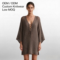 Túnica de punto abierto con cuello en V y mangas murciélago con cordones para mujer, ideal para primavera y verano, venta al por mayor OEM ODM