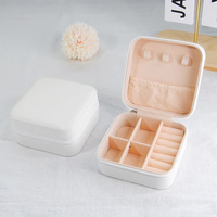 Boîte de rangement pour bijoux de voyage en cuir PU simple avec fermeture éclair et doublure en velours, personnalisable avec logo, best-seller transfrontalier
