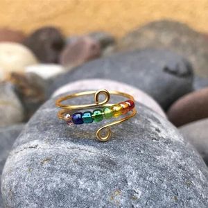 <span class=keywords><strong>Anillo</strong></span> Vintage de acero inoxidable antiestrés para hombres y mujeres, cuentas giratorias de arcoíris, <span class=keywords><strong>anillo</strong></span> de ansiedad, anillos coloridos para inquietos, a la moda - Product Image 3