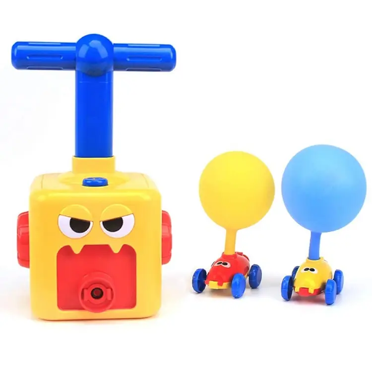 Gelbe Monster Ballon angetriebene Autos Ballon fahrer Aero dynamische Autos Stiels pielzeug mit manueller Ballon pumpe für Kinder