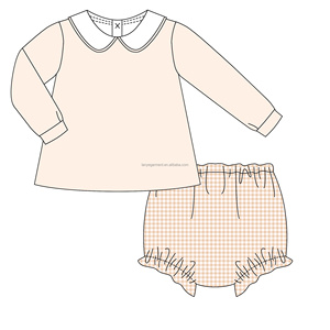 Set di stampa personalizzata per bebè Set lavorati a Micro quadretti abbinati per bambina Set di abbigliamento con colletto Peter Pan abiti <span class=keywords><strong>invernali</strong></span> da neonato - Product Image 2