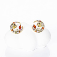 CM bijoux fantaisie femmes cadeau pendientes elegante couleur zircon 14k plaqué or symétrique oreilles de lapin lune boucles d'oreilles