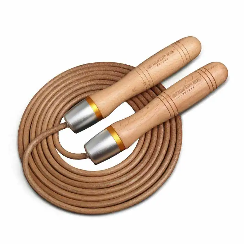 Leather Jump Rope Adjustable Skipping Jumping Ropes, with Bearing and Pure Wood Handles for Gym Home Fitness Workouts Jumprope