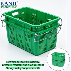 Bac de rangement moderne en plastique HDPE résistant aux chutes avec poignées en fer, panier ventilé empilable pour la distribution de produits - Product Image 2