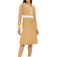 Robes pull-over en tricot élastique A-line pour femmes Robe élégante en tricot à col contrasté pour femmes