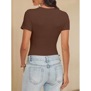 Combinaison pour femme FOXA, manches courtes, ajustée, basique, extensible, tricotée en spandex et nylon, pour l'été - Product Image 4