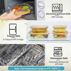 Baby Food Grade Microwavable Rectangle Glass Containers Set with Bamboo Lid BPA Free & Eco-Friendly Europe Style Multifunction - Product Image 4