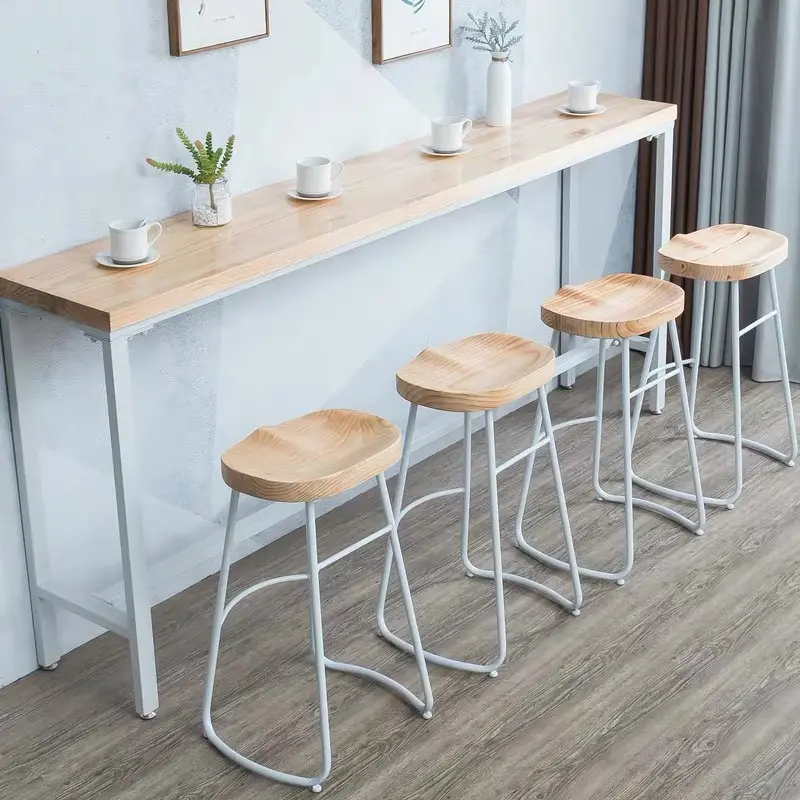 Muebles de cafetería a la moda, mesa alta de madera sólida para restaurante, baratos, nueva, 2021