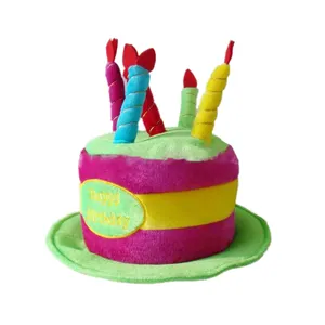 Sombrero de pastel de Feliz Cumpleaños de felpa Rosa-Sombreros de fiesta de disfraces de tamaño adulto unisex