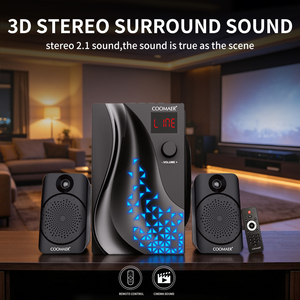 Altavoz <span class=keywords><strong>para</strong></span> Juegos de Computadora de Escritorio, Sistema 2.1 con Anillo de Luz LED RGB, <span class=keywords><strong>Subwoofer</strong></span> de Madera con Bajos Potentes <span class=keywords><strong>para</strong></span> <span class=keywords><strong>PC</strong></span> y Laptop - Product Image 2