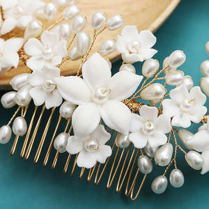Nuevos peines de cerámica con flores y perlas <span class=keywords><strong>para</strong></span> el cabello, tocado elegante, joyería de boda, tocado nupcial, adornos, accesorios <span class=keywords><strong>para</strong></span> el cabello - Product Image 3