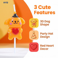 Vela de Cumpleaños 3D con Diseño de Cachorro Adorable 2026, con Gorro de Fiesta y Oso Abrazando un Corazón Amarillo, para Niños y Niñas, Decoración para Fiestas de Cumpleaños
