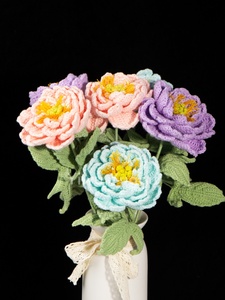Ramo de Peonías de Diamante Tejido a Crochet Hecho a Mano |   Flores de Peonía Tejidas <span class=keywords><strong>para</strong></span> <span class=keywords><strong>Siempre</strong></span> |   Decoración Boho <span class=keywords><strong>para</strong></span> el Hogar / Boda / Día de la Madre - Product Image 6