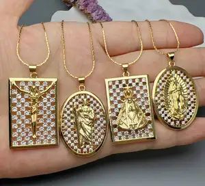 Nueva Virgen María de circón con COLLAR COLGANTE Diseño de acero inoxidable y gargantilla de collar religioso Guadalupe San Benito