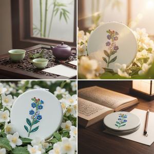 Best Selling Personalized Foldable <b>Compact</b> Metal Frame Fresh Green Grass Embroidery Circular Double Sided Cosmetic Pocket <b>Mirror</b> - Product Image 6