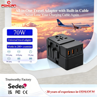 Adaptateur de voyage pour ordinateur portable Foxcan GaN PD QC3.0 à charge rapide 2USB-C+2USB-A 70W avec câble pour appareil photo et écouteurs
