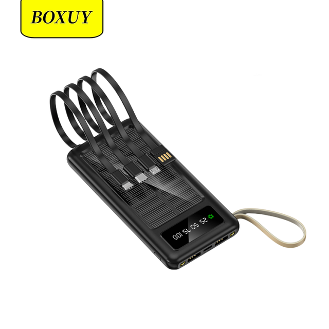 Sell Like Hot Cakes Usb Dual Input Port Li-polymer Built-in 4 Cables Solar Mobile Charger Portable Solar Power Bank 10000mah