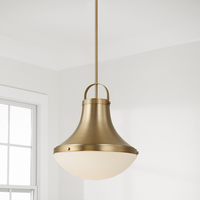Moderne minimalistische hanglamp met overgangsdesign, verouderd messing met zacht wit glas voor eetkamer, restaurant en woonkamer