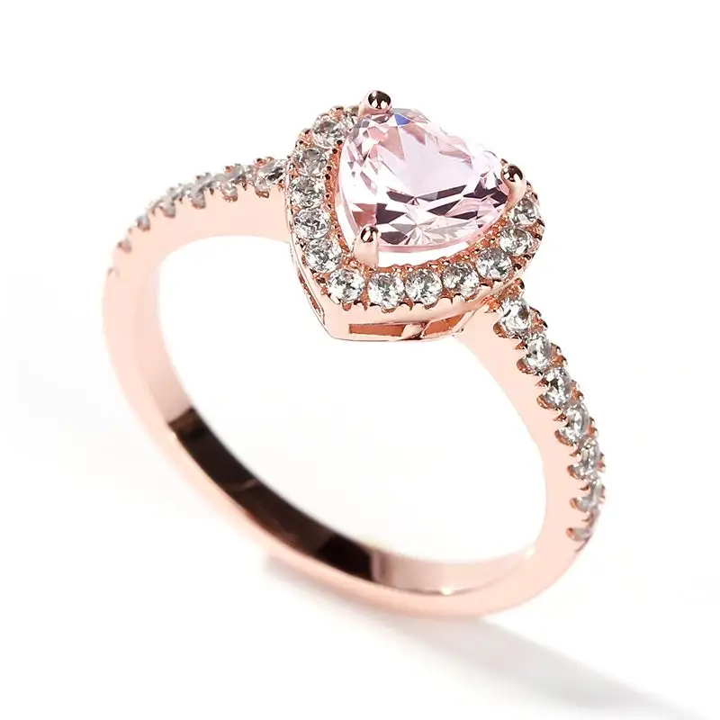 Engagement Wedding Ring 925 Sterling Silver Rose Gold Plated Heart Cut Crystal Cubic Zirconia CZ Diamond Wedding Engagement Ring