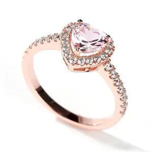 Обручальное кольцо из стерлингового серебра 925 пробы с покрытием из розового золота с кристаллами в форме сердца и кубическим цирконием CZ с бриллиантами