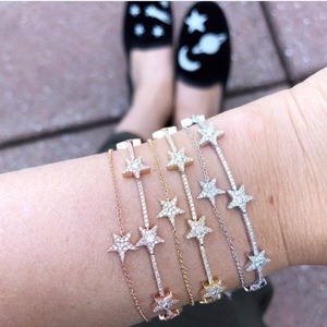 Pulsera de Cadena <span class=keywords><strong>con</strong></span> Estrellas de Circonia de Moda para Mujer, Brazalete Delicado <span class=keywords><strong>con</strong></span> Dijes de Estrellas Plateadas y Circonia Cúbica - Product Image 3