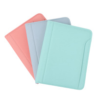 Porte-documents multifonctionnel A4 en cuir PU couleur macaron personnalisable avec fermeture éclair pour réunions d'affaires, dossier de gestionnaire, avec logo