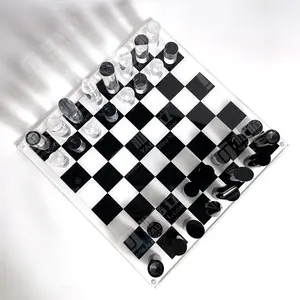 사용자 정의 블랙 클리어 보드 게임 대화 형 아크릴 체스 보드 체스 세트 만 표시