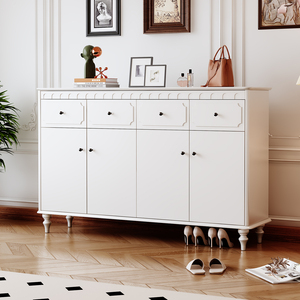 <span class=keywords><strong>Scarpiera</strong></span> in Legno Bianco Stile Francese con Ante a Pannello Incassate e Modanature Decorative - Mobili per Ingresso all'Ingrosso - Product Image 5