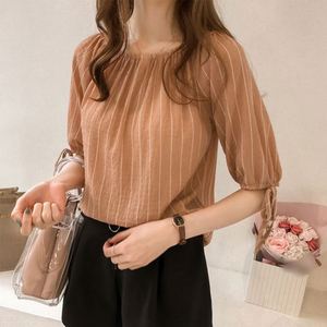 NY 2026 Blusa de Chifón a Rayas con Hombros Descubiertos y Manga Linterna, Estilo Novedoso y Elegante para Mujer - Product Image 6